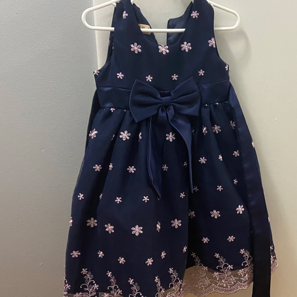 Navy Blue Floral Kids Dress